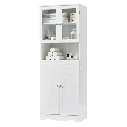 Tall Storage Cabinet with Glass Doors for Bathroom/Office, Multiple Storage Space, White