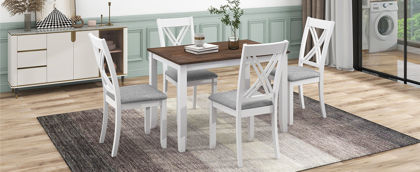 TOPMAX Rustic Minimalist Wood 5-Piece Dining Table Set with 4 X-Back Chairs for Small Places, White