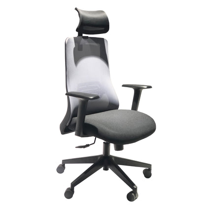 Adjustable Headrest Ergonomic Swivel Office Chair with Padded Seat and Casters, Black and Gray