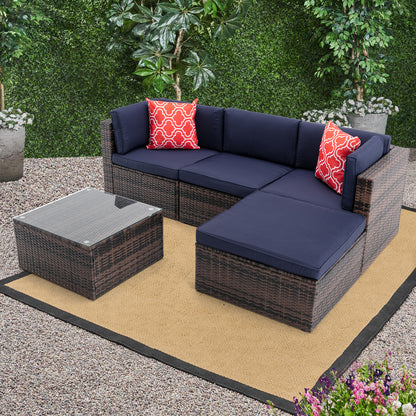 5Pcs Outdoor Garden Patio Furniture  PE Rattan Wicker  Sectional Cushioned Sofa Sets with 2 Pillows and Coffee Tablemodular sectional sofa sets with roof