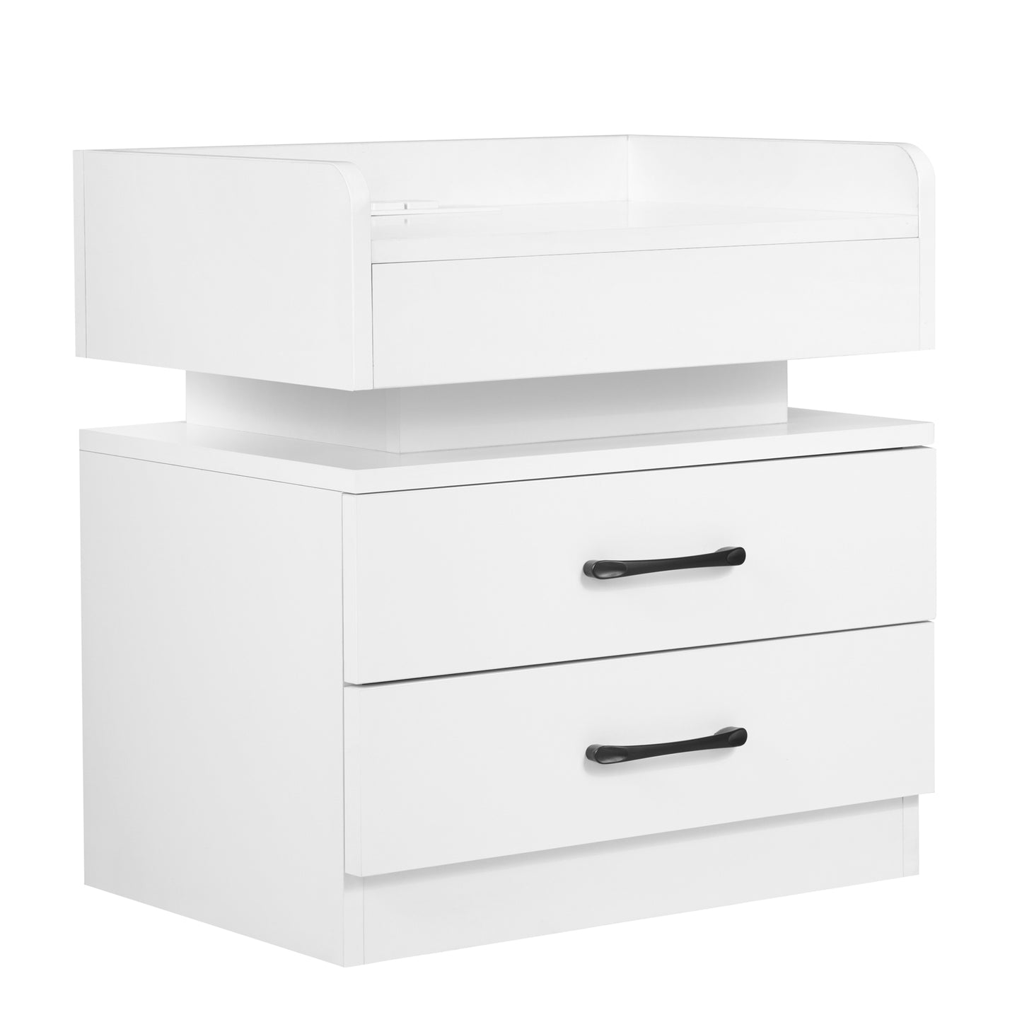 Nightstand with 2 Drawers,USB Charging Ports and Remote Control LED Light-White