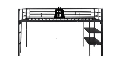 Low Loft bed with storage shelves