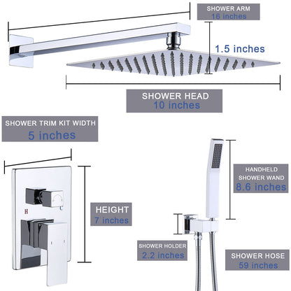 （原L-8002S）Shower System Shower Faucet Combo Set Wall Mounted with 10" Rainfall Shower Head and handheld shower faucet, Chrome Finish with Brass Valve Rough-In