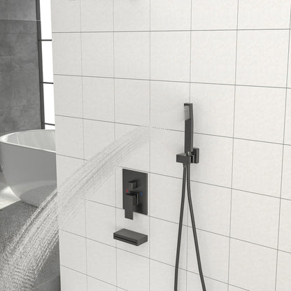 12" Rain Shower Head Systems with Waterfall Tub Spout, Matte Black,Wall Mounted shower