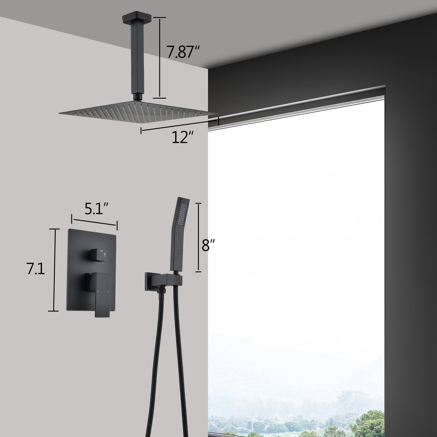 Ceiling Mounted Shower System Combo Set with Handheld and 12"Shower head