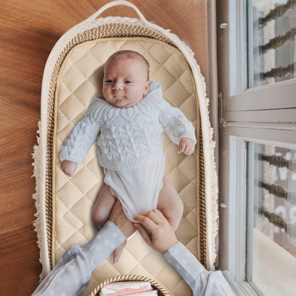 Baby Changing Basket, Handmade Woven Cotton Rope Moses Basket, Changing Table Topper with Mattress Pad(White&Brown)