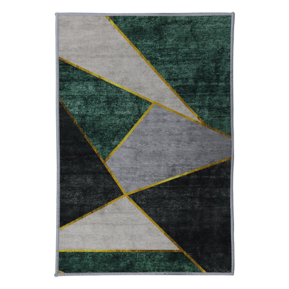 Casual Geometric Cotton Area Rug，Modern Abstract Geometric Shapes Accent Outdoor Rug 4ft x 5.3ft for Patio Bedrooms, Dining Rooms, Living Rooms Light Grey /Green