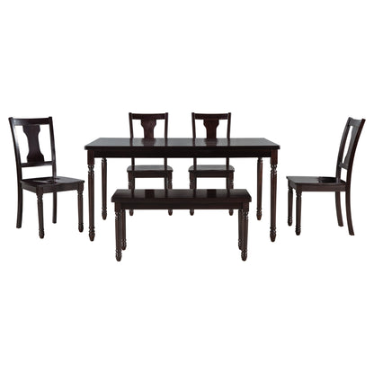 TREXM Classic Dining Set Wooden Table and 4 Chairs with Bench for Kitchen Dining Room, Espresso (Set of 6)