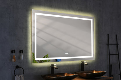 60*36 LED Lighted Bathroom Wall Mounted Mirror with High Lumen+Anti-Fog Separately Control+Dimmer Function