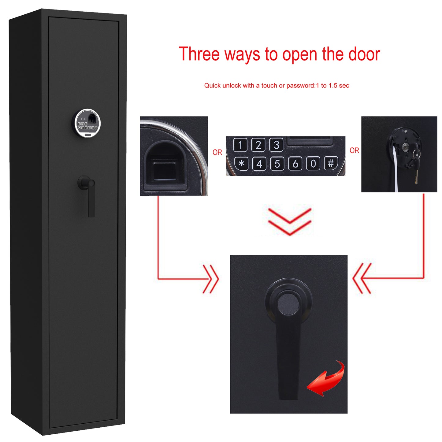 Rifle Gun Safe,Quick Access Fingerprint/Keypad Long Gun Safe, 4-5 Gun Metal Rifle Gun Security Cabinet   2 Pistols safe Lock Box.