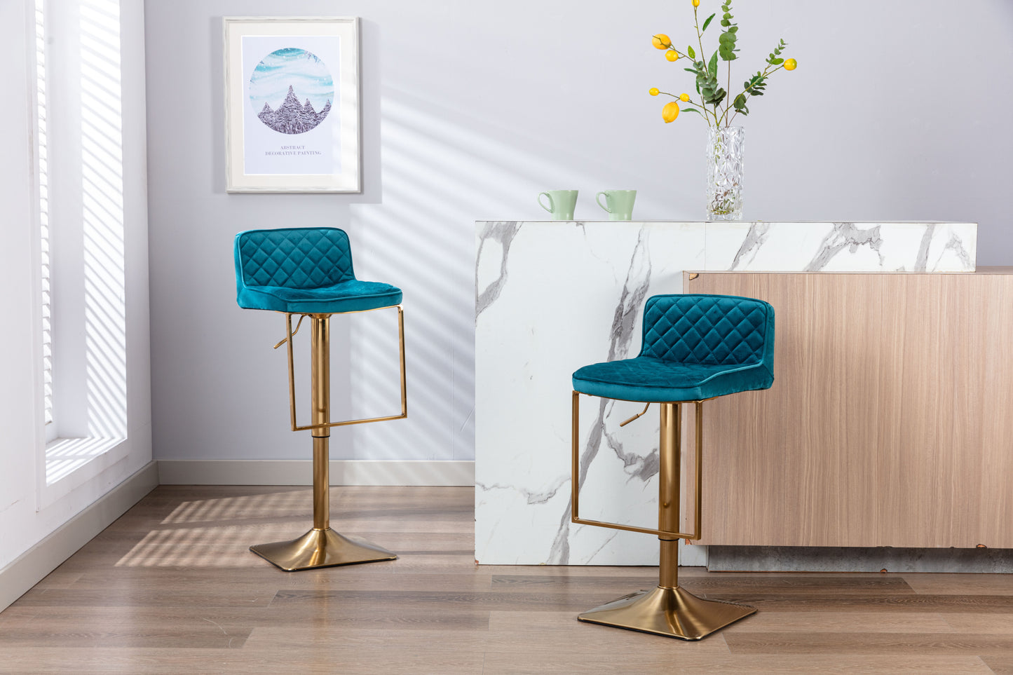 SUPERJARE Bar Stools  - Swivel Barstool Chairs with Back, Modern Pub Kitchen Counter Height，velvet, ( 1pc/ctn )