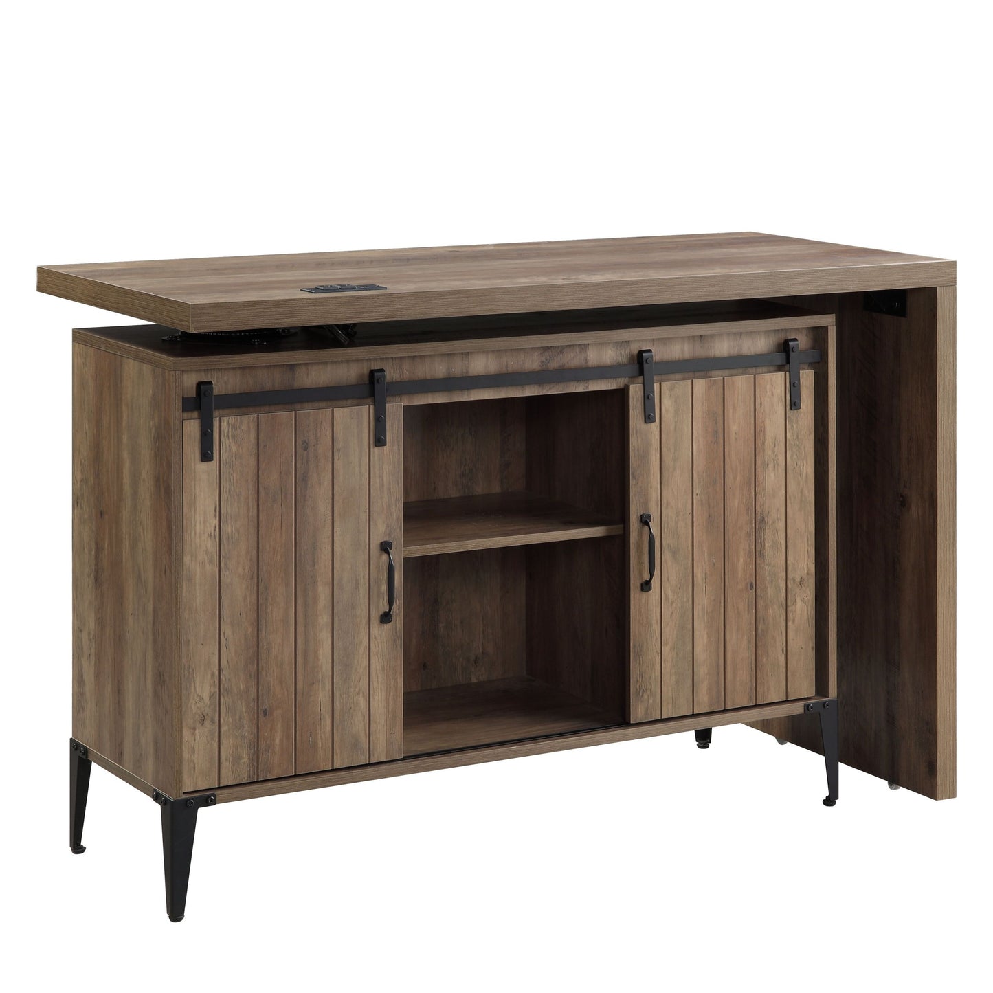 ACME Zakwani Writing Desk w/USB-Desk, Rustic Oak & Black Finish OF00154