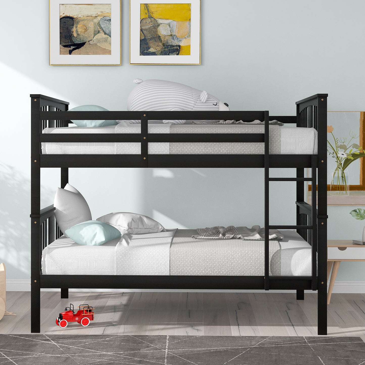 Full over Full Bunk Bed with Ladder for Bedroom, Guest Room Furniture-Espresso(OLD SKU :LP000203AAP)