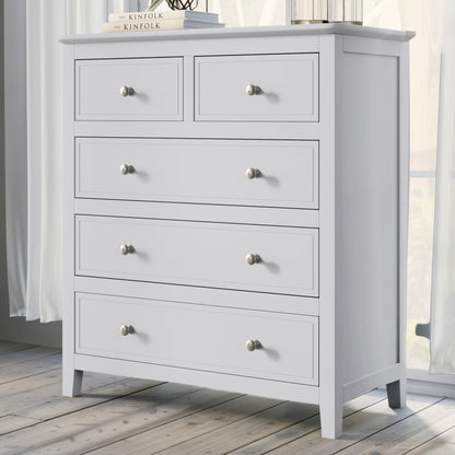 5 Drawers Solid Wood Chest in White