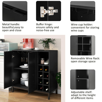 K&K Sideboards and Buffets With Storage Coffee Bar Cabinet Wine Racks Storage Server Dining Room Console 34 Inch（Black）