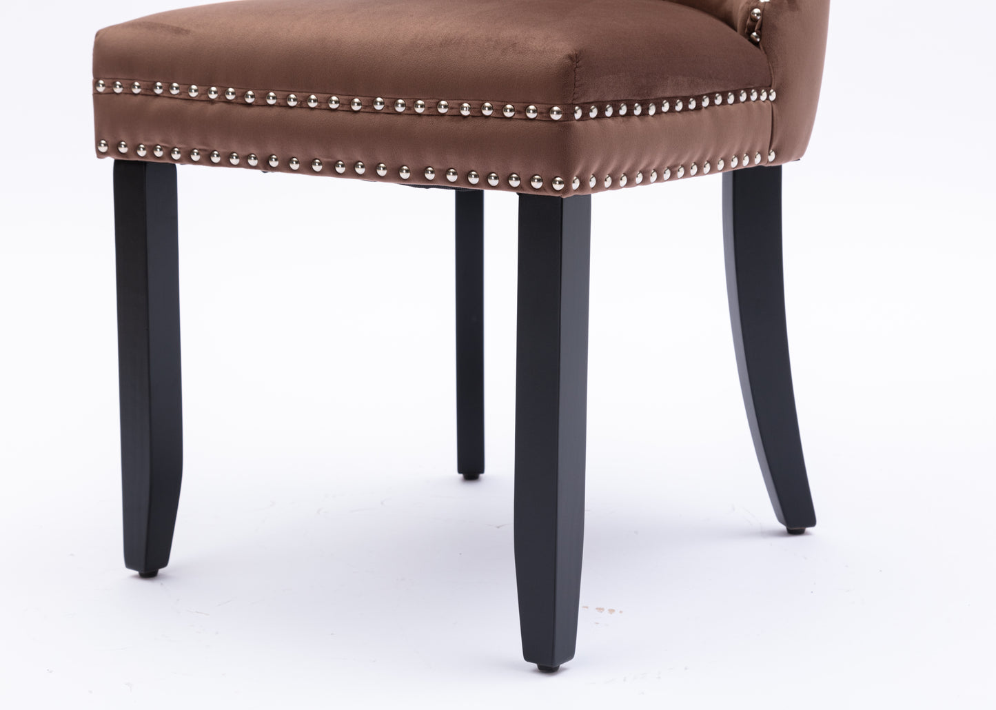 Upholstered Button Tufted Back Brown Velvet Dining Chair with Nailhead Trim and Solid Wood Legs 2 Sets