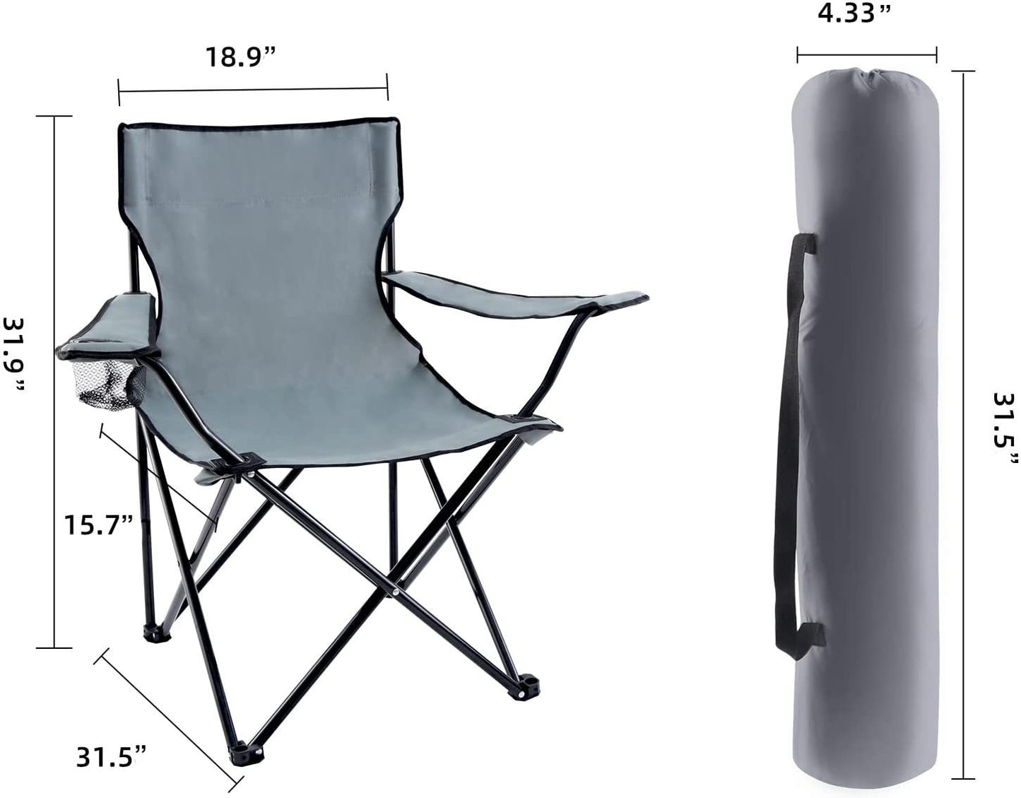 YSSOA Portable Folding Grey Camping Chair, Large