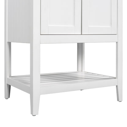 [VIDEO] 24" White Modern Sleek Bathroom Vanity Elegant Ceramic Sink with Solid Wood Frame Open Style Shelf (OLD SKU: JL000001AAK)