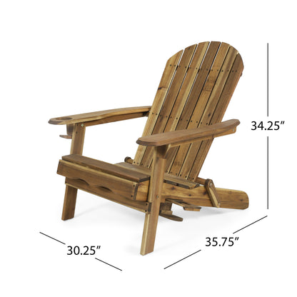 Kandyce Outdoor Acacia Wood Folding Adirondack  Natural Chair With Cup Holder