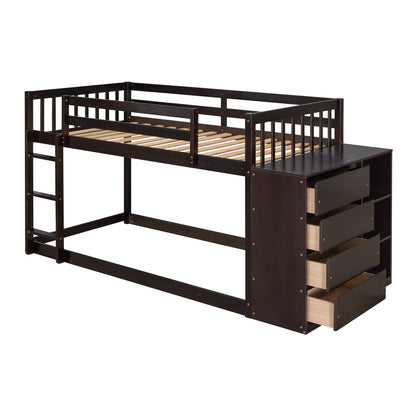 Twin over Twin Bunk Bed with 4 Drawers and 3 Shelves-Espresso（OLD SKU: LP000067AAP）