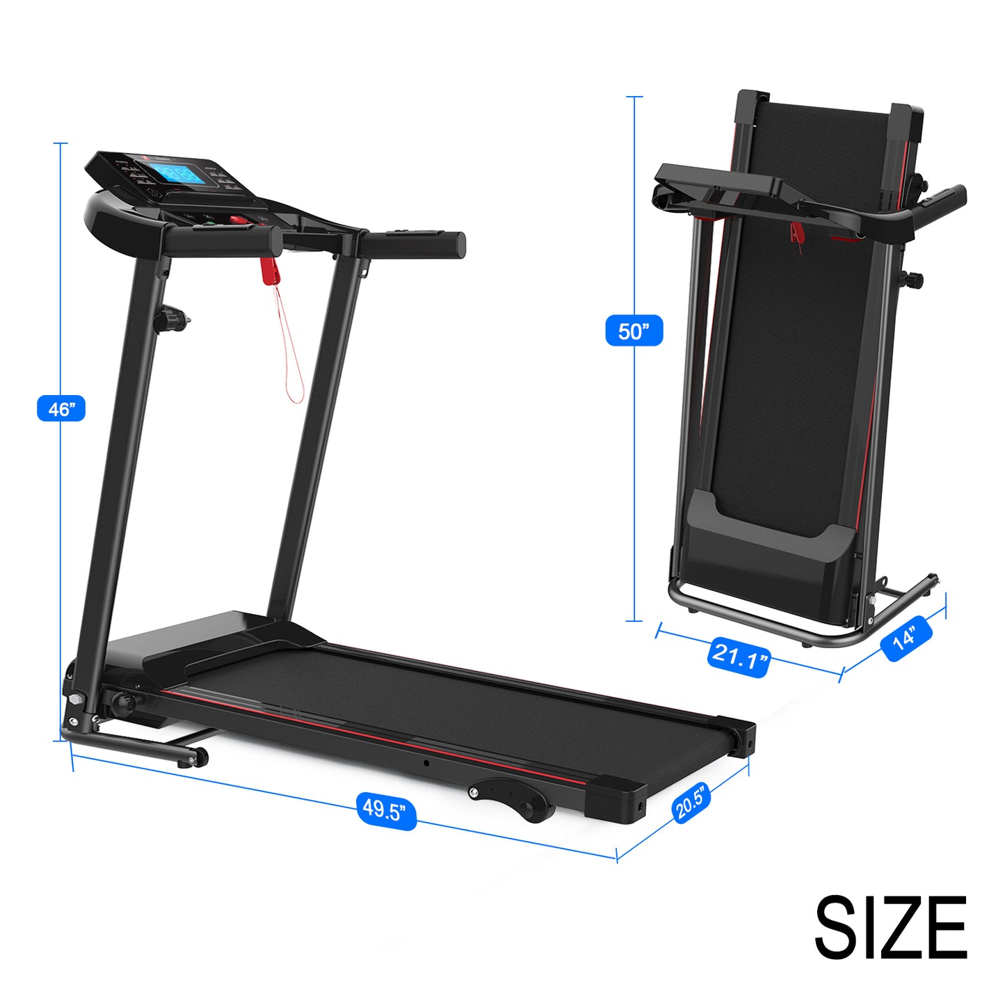 Folding Treadmill with Manual Incline, Fitness Workout Exercise Machine w/Wireless Bluetooth Speakers, LCD Screen, Shock-Absorbent Running Deck, Device Holder - Black