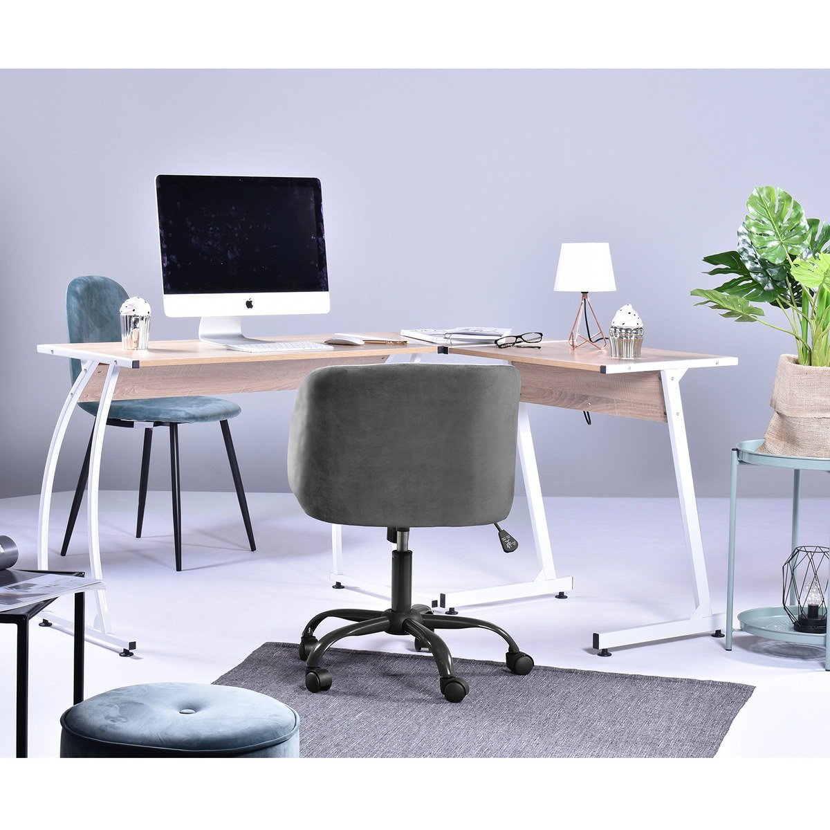 Velvet Upholstered Home office task chair - Dark Grey