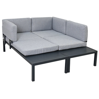 TOPMAX Outdoor 3-piece Aluminum Alloy Sectional Sofa Set with End Table and Coffee Table,Black Frame+Gray Cushion