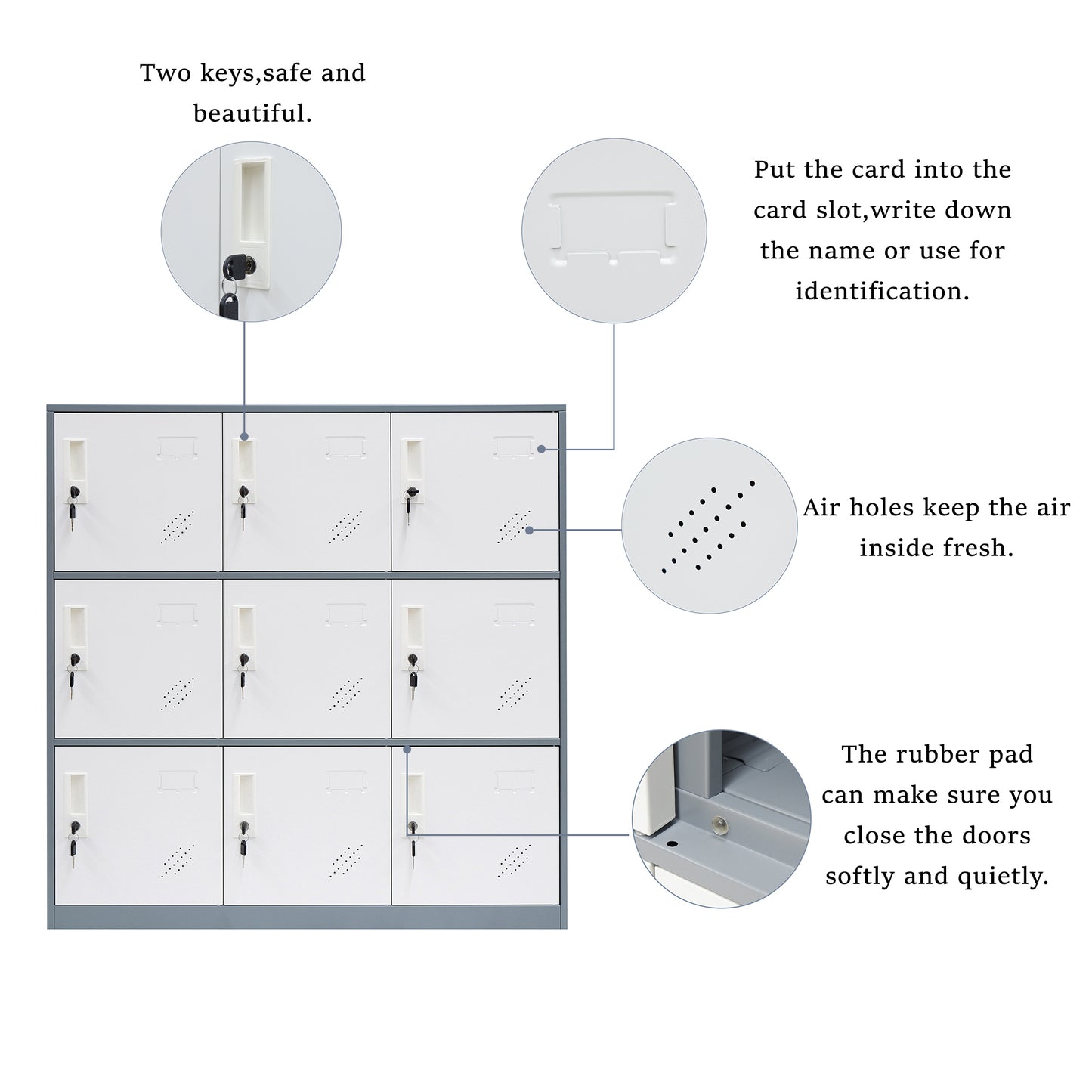 9 Doors Metal Storage Cabinet with Card Slot, Organizer,Shoes and Bags Steel Locker for Office, Home, Bank, School, Gym