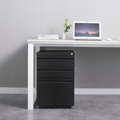 3 Drawer File Cabinet with Lock, Steel Mobile Filing Cabinet on Anti-tilt Wheels, Rolling Locking Office Cabinets Under Desk for Legal/Letter Size