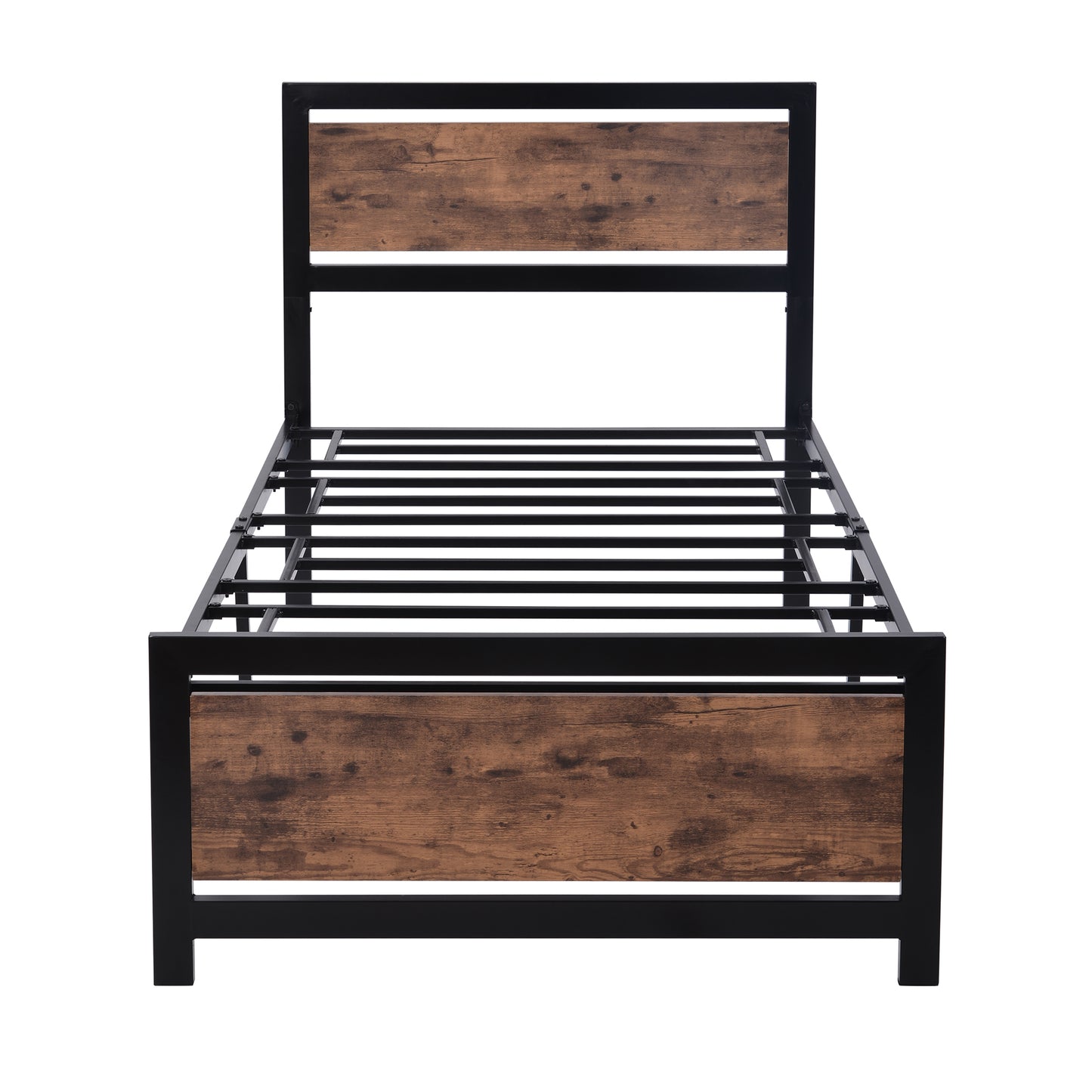 Metal and Wood Bed Frame with Headboard and Footboard ,Twin Size Platform Bed ,No Box Spring Needed, Easy to Assemble(BLACK)