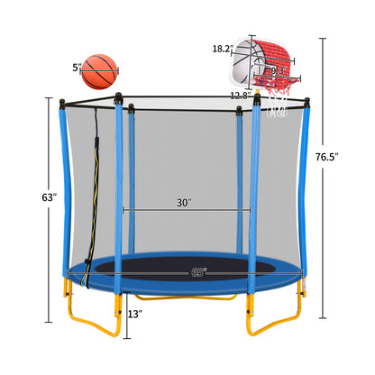 5.5FT Trampoline for Kids - 65" Outdoor & Indoor Mini Toddler Trampoline with Enclosure, Basketball Hoop and Ball Included