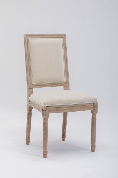 French Style Solid Wood Frame Linen Fabric Antique Painting Dining Chair ,Seat of 2,Cream