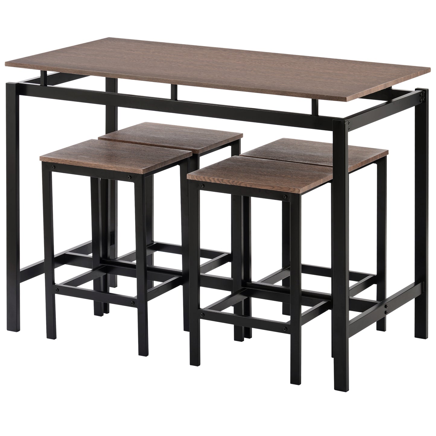 TREXM 5-Piece Kitchen Counter Height Table Set, Dining Table with 4 Chairs (Dark Brown)