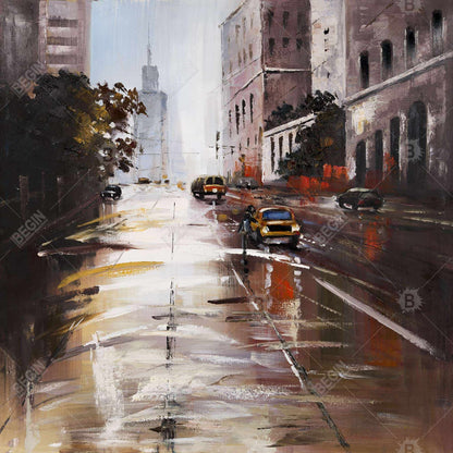 Morning street scene - 08x08 Print on canvas