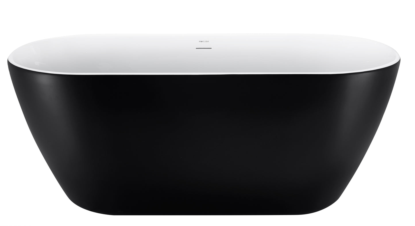 59" 100% Acrylic Freestanding Bathtub，Contemporary Soaking Tub，white inside black outside