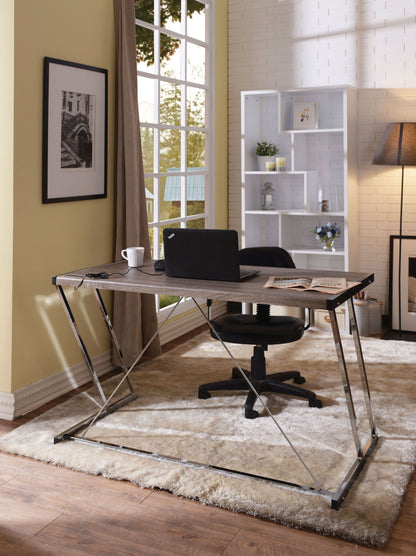 ACME Finis Desk in Weathered Oak & Chrome 92344