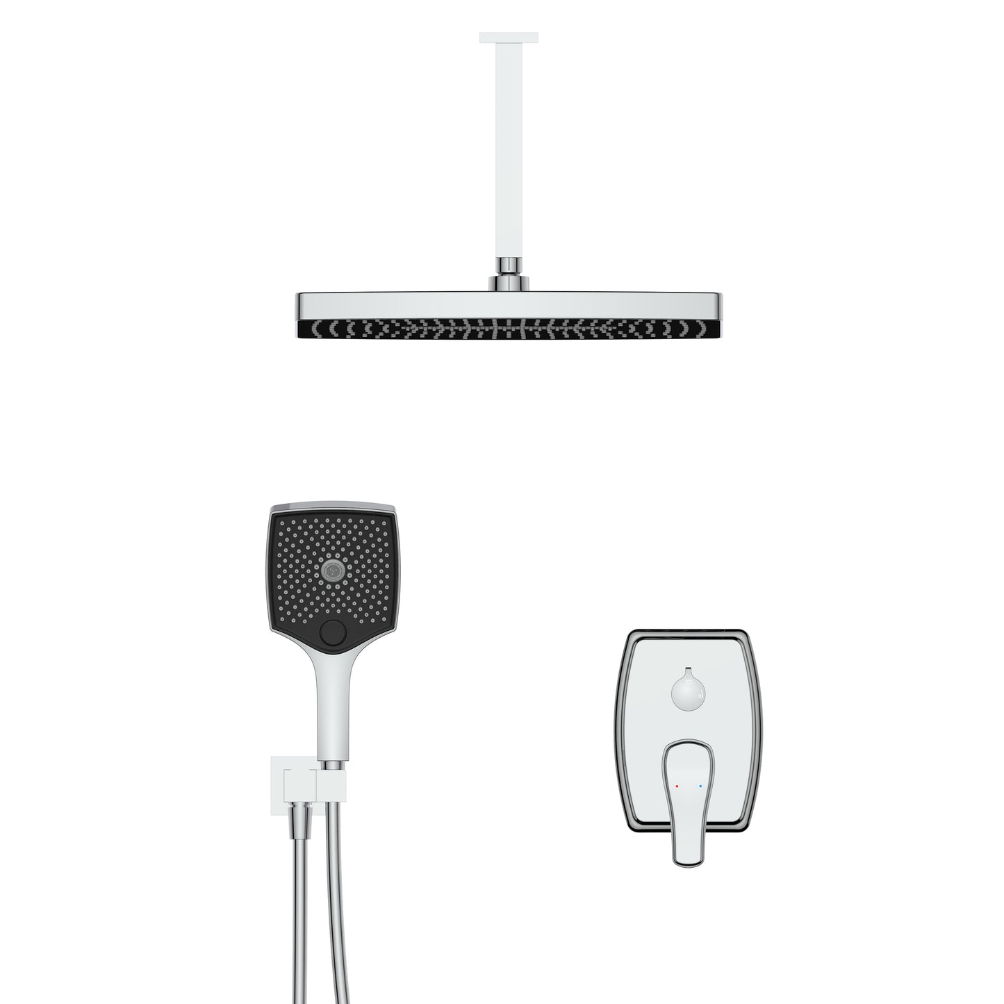 Shower System, Ultra-thin Wall Mounted Shower Faucet Set for Bathroom with High Pressure Big Size Stainless Steel Rain Shower head Handheld Shower Set, 2 Way Pressure Balance Shower Valve Kit,Chrome