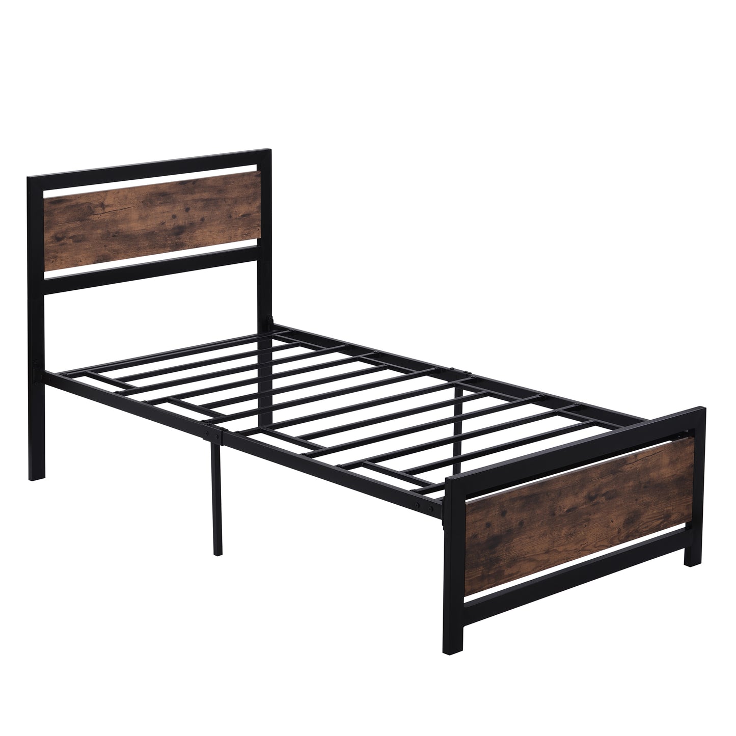 Metal and Wood Bed Frame with Headboard and Footboard ,Twin Size Platform Bed ,No Box Spring Needed, Easy to Assemble(BLACK)