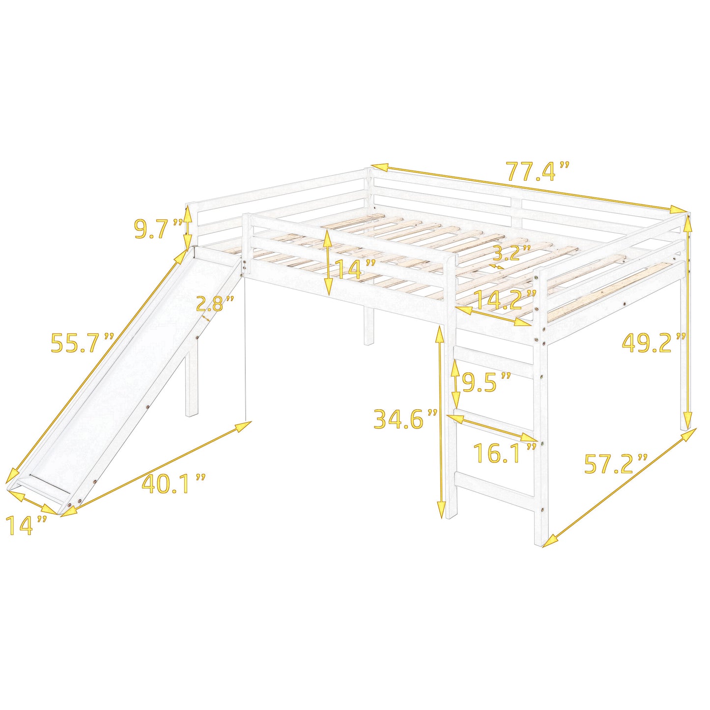 Loft Bed with Slide, Multifunctional Design, Full (Gray)(OLD SKU :WF281157AAE)