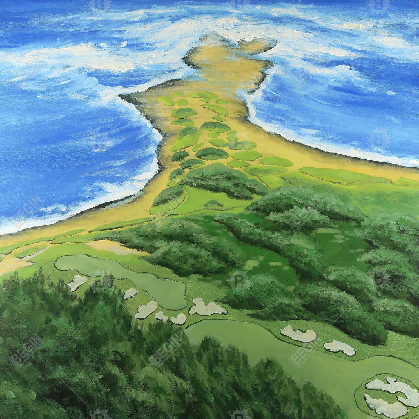 Golf course on the coast - 32x32 Print on canvas