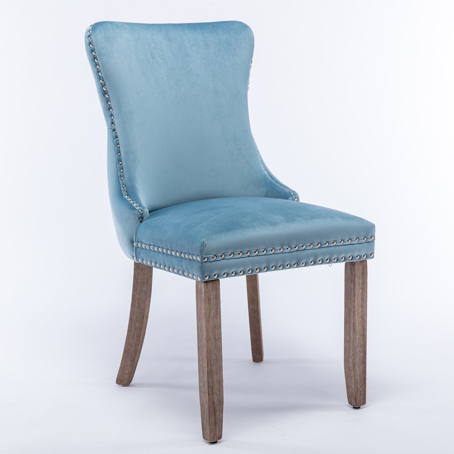 A&A Furniture,Upholstered Wing-Back Dining Chair with Backstitching Nailhead Trim and Solid Wood Legs,Set of 2, Light Blue,8809LB, KD