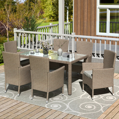 U_STYLE Outdoor Wicker Dining Set, 7 Piece Patio Dinning Table Beige-Brown Wicker Furniture Seating (Beige Cushions)