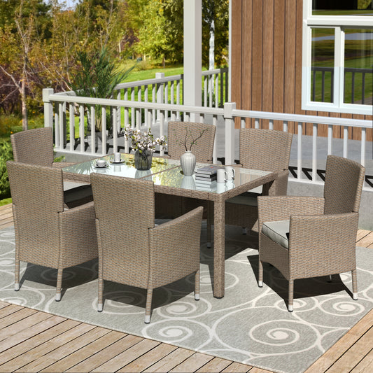 U_STYLE Outdoor Wicker Dining Set, 7 Piece Patio Dinning Table Beige-Brown Wicker Furniture Seating (Beige Cushions)