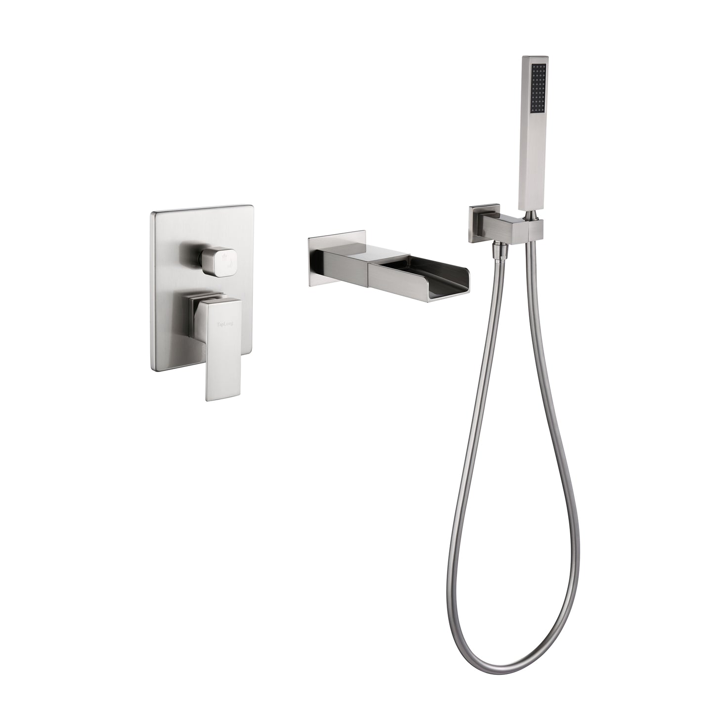 TrustMade Pressure-Balance Waterfall Single Handle Wall Mount Tub Faucet with Hand Shower, Brushed Nickel - 2W01