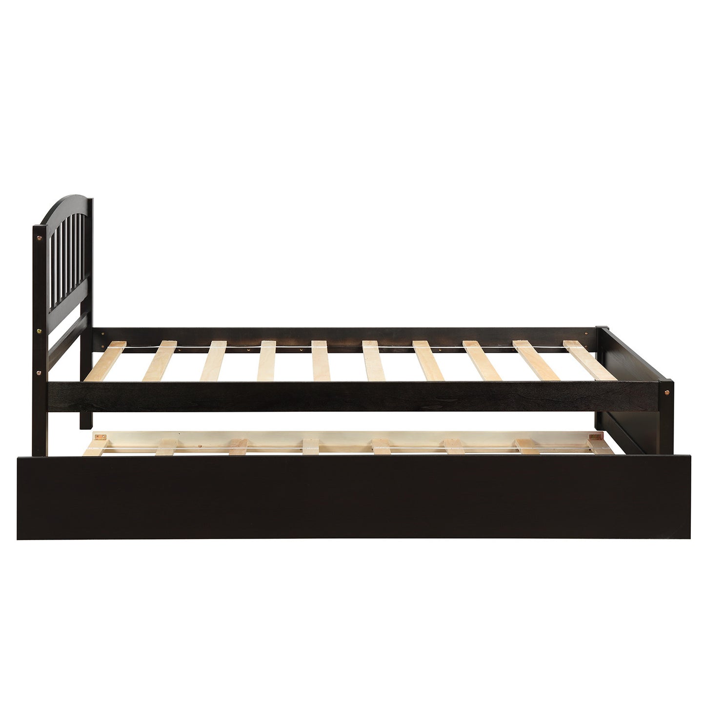 Twin size Platform Bed Wood Bed Frame with Trundle, Espresso