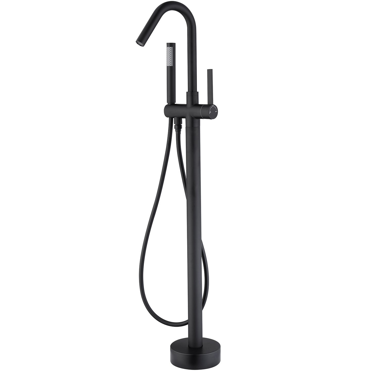 Single-Handle Freestanding Floor Mount Roman Tub Faucet Bathtub Filler with Hand Shower in Matte Black