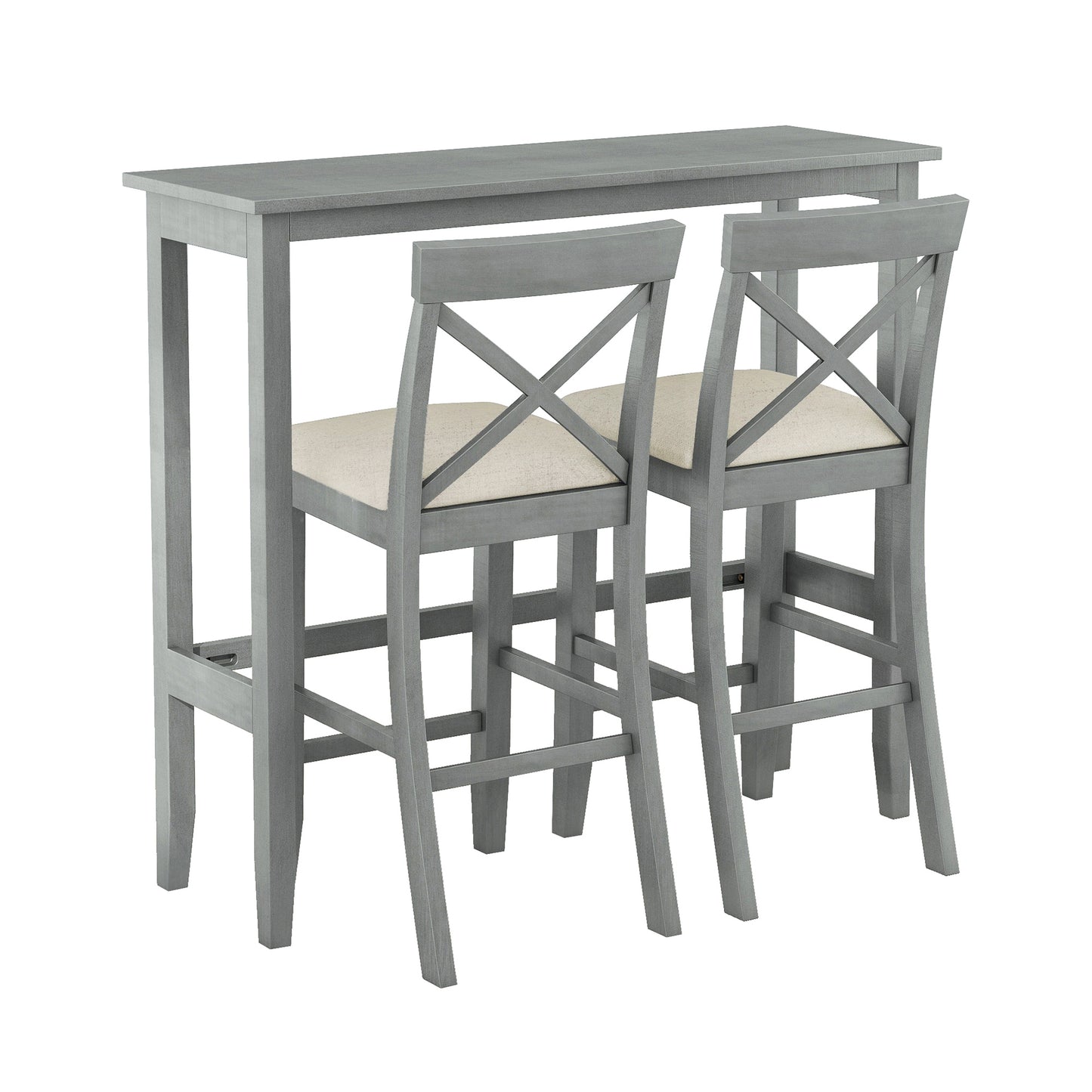 TOPMAX Farmhouse 48”Rectangular Wood Bar Height Dining Set Kitchen Breakfast Nook with 2 Chairs for Small Places,Gray