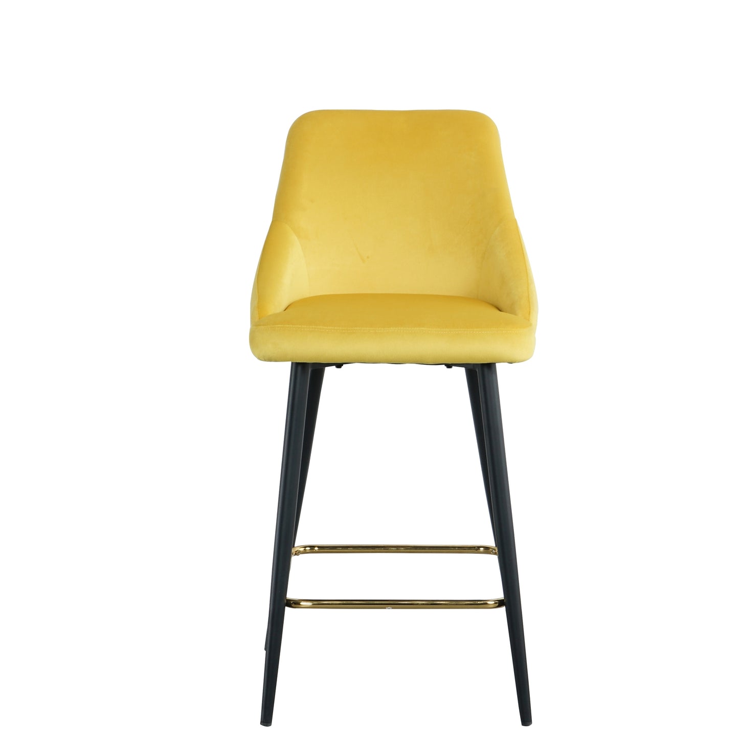 Luxury Modern Yellow Velvet Upholstered High Bar Stool Chair With Gold Legs(set of 2)