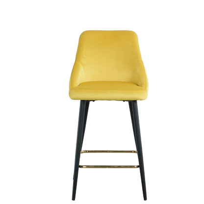 Luxury Modern Yellow Velvet Upholstered High Bar Stool Chair With Gold Legs(set of 2)