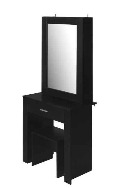 Vanity Desk with Mirror & Stool, Black Makeup Table with Storage Shelves & Drawer, Vanity Set for Girls Women